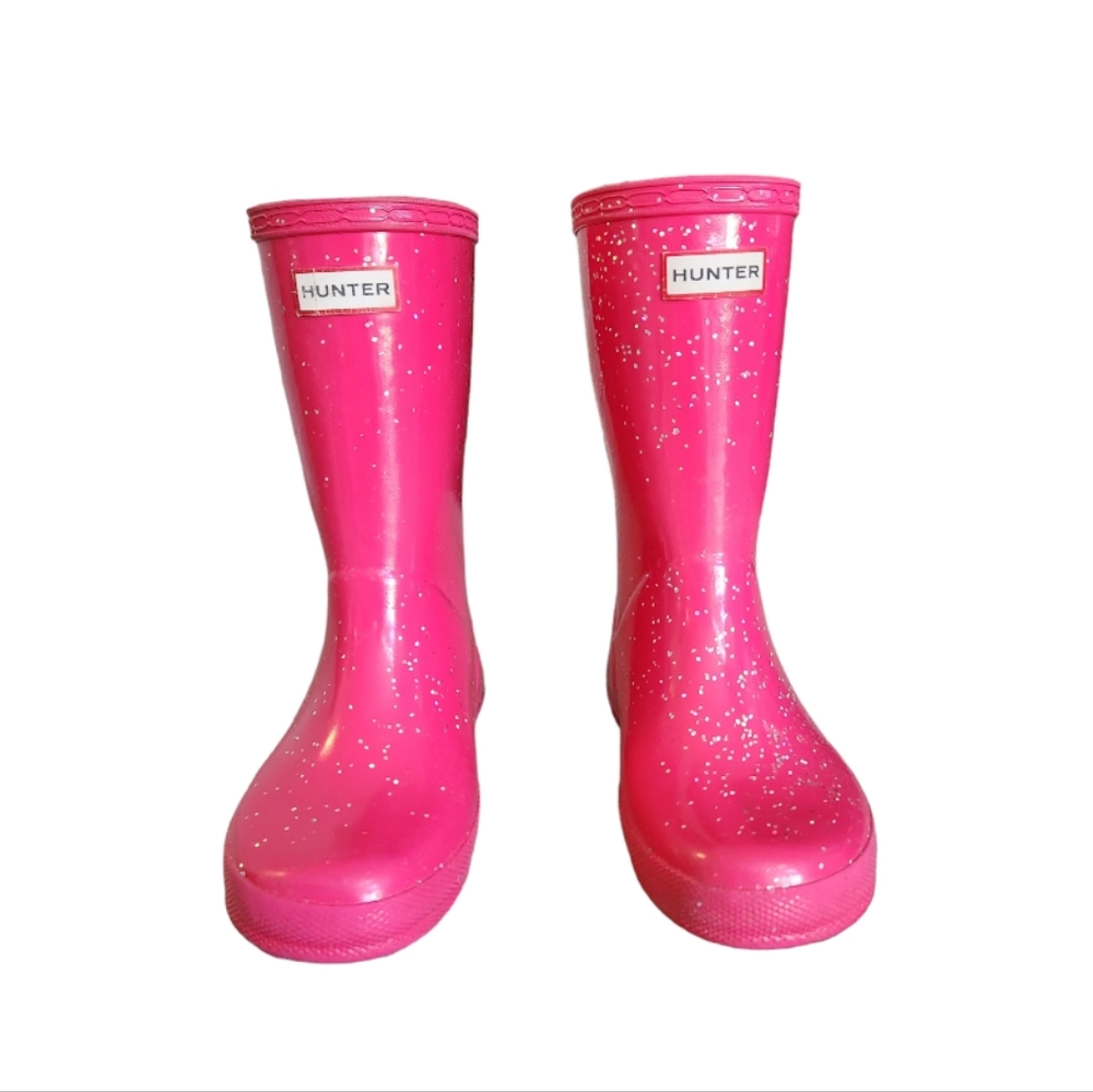 Hunter Kids Classic Glitter Rainboots, Pink/Thrift, 12UK